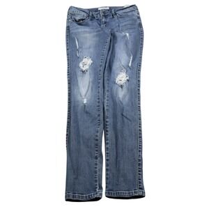 Guess Jeans Womens 28 Blue Medium Wash Distressed Straight Leg Stretch Denim